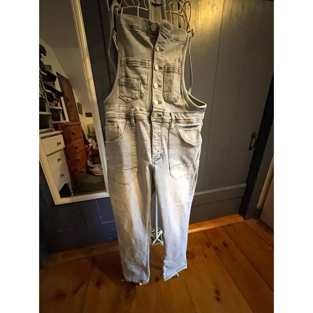 KanCan Women's Light Blue Denim Overall One-Piece Sleeveless Pockets Size M